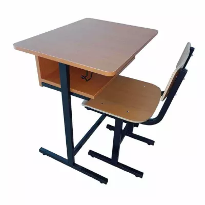 Banci, scaune, mese - Set banca scolara individuala fixa lemn cadru rectangular negru 650x500xh760 mm si scaun B4U, depozituldns.ro