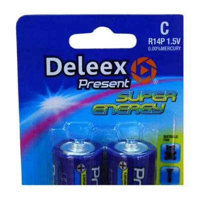 Baterii, acumulatori, incarcatoare - Baterie R14P C 1.5V fara mercur Deleex Present Super Energy 2 buc/blister, depozituldns.ro