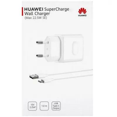 Huawei SuperCharge 22.5W, HW-100225E00, Incarcator + cablu USB Type-C, EURO-plug, compatibil cu orice telefon sau tableta, alb