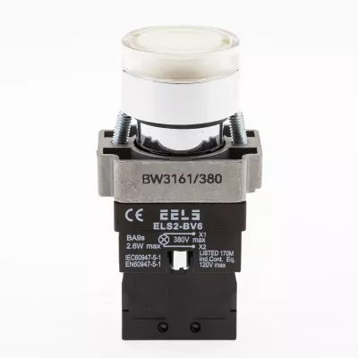 Buton alb cu led indicator prezenta tensiune 380V AC  ELS2-BW3161 1xNO, 3A/240V AC