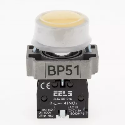 Buton galben cu revenire si protectie de cauciuc ELS2-BP51 1xNO, 3A/240V AC IP65