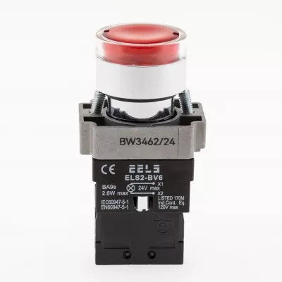 Buton rosu cu led indicator prezenta tensiune 24V DC  ELS2-BW3462 1xNC, 3A/240V AC