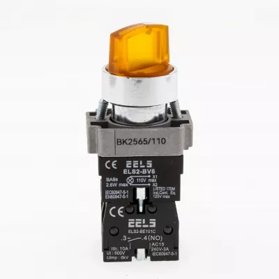 Selector 2 pozitii cu retinere maner iluminat led culoarea galbena 110V AC  ELS2-BK2565 1xNO+1xNC, 3A/240V AC