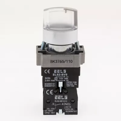 Selector 3 pozitii cu retinere maner iluminat led culoarea alba 110V AC  ELS2-BK3765 1xNO+1xNC, 3A/240V AC