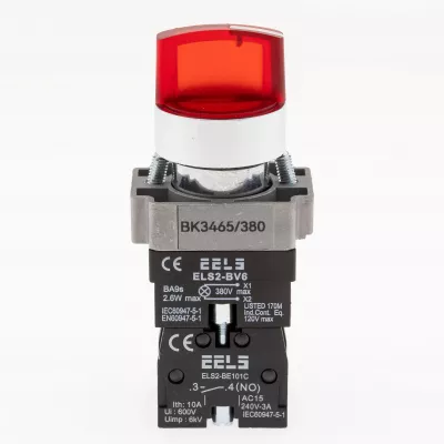 Selector 3 pozitii cu retinere maner iluminat led culoarea rosie 380V AC  ELS2-BK3465 1xNO+1xNC, 3A/240V AC