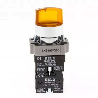 Selector 3 pozitii cu retinere maner iluminat led culoarea galbena 380V AC  ELS2-BK3565 1xNO+1xNC, 3A/240V AC