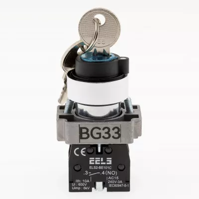 Selector 3 pozitii cu retinere si cu cheie  ELS2-BG33 2xNO, 3A/240V AC