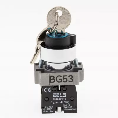 Selector 3 pozitii cu revenire si cu cheie  ELS2-BG53 2xNO, 3A/240V AC