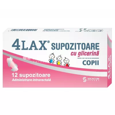 4Lax supozitoare cu glicerina copii pentru constipatie, de la varsta de 2 ani, 12 bucati, Solacium Pharma