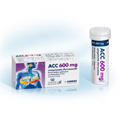 ACC 600 mg, contine acetilcisteina, indicat in tuse productiva, 10 comprimate efervescente, Sandoz