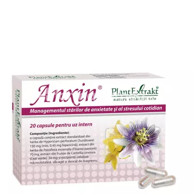Anxin, stari de agitatie, nervozitate, anxietate, 20 capsule, PlantExtrakt