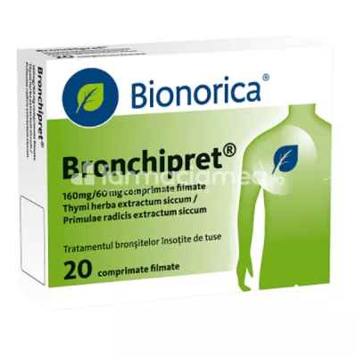 Bronchipret ajuta in cazul bronsitelor, favorizand eliminarea sputei si sustinand diminuarea inflamatiei, 20 de comprimate, Bionorica