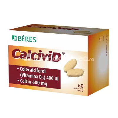 Calcivid 600 mg / 400 UI - Calciu si Vitamina D, 60 comprimate filmate, Beres