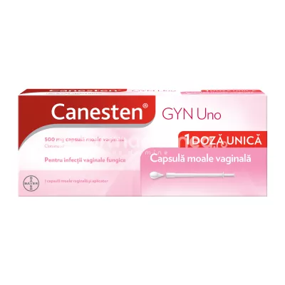 Canesten Gyn Uno 500 mg, contine clotrimazol, indicat in tratamentul infectiilor vaginale, candidoza vaginala, doza unica, 1 comprimat vaginal, Bayer