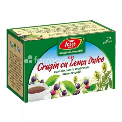 Ceai Crusin cu Lemn Dulce D81, susține sănătatea intestinală, ajută digestia, 20 plicuri, Fares