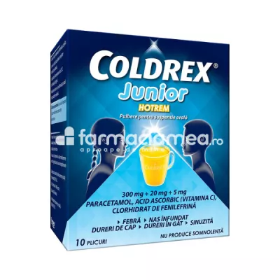 Coldrex Hotrem junior 5g, indicat in raceala si gripa, 10 plicuri, Perrigo