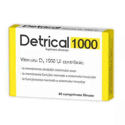 Detrical D3 1000 UI sustine imunitatea si sistemul osos, 60 comprimate, Zdrovit