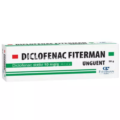 Diclofenac 1% unguent, cu efect antiinflamator, indicat in tratamentul simptomatic al durerii, de la 14 ani, tub 50 g, Fiterman Pharma