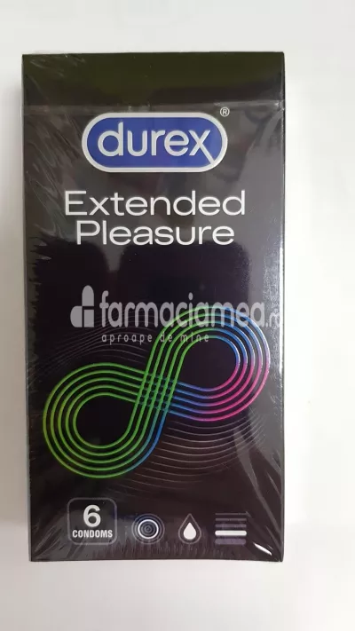 DUREX prezervative Extended Pleasure, lubrifiate cu lubrifiant special Performa care ajuta la intarzierea ejacularii, 6buc, Reckitt