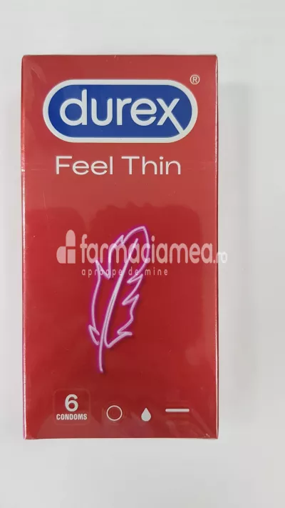 DUREX prezervativ Feel Thin, prezervative subtiri pentru senzatii cat mai intense si sensibilitate crescuta in timpul actului sexual, 6 buc, Reckitt
