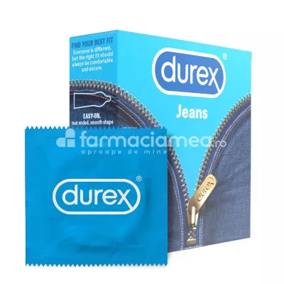 DUREX prezervativ Jeans, transparente, fabricate din cauciuc natural din latex de calitate, proiectate pentru o experienta confortabila, 4buc, Reckitt