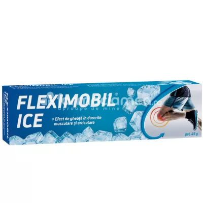 Fleximobil Ice gel, contine metol, ulei de menta, arnica si gheara diavolului, recomandat in durerile musculare si articulare de origine reumatica sau traumatica, amelioreaza durerea, detensioneaza muschii incordati, efect racoritor, tub 45 g, Fiterm