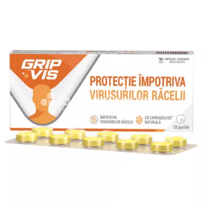 GripVis, recomandat in tratamentul racelii, ofera protectie impotriva virusului racelii, 20 pastile de supt, Berlin Chemie