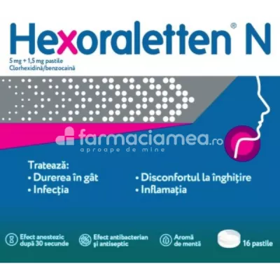 Hexoraletten N, 5 mg+1,5 mg, 16 pastile, Johnson&Johnson