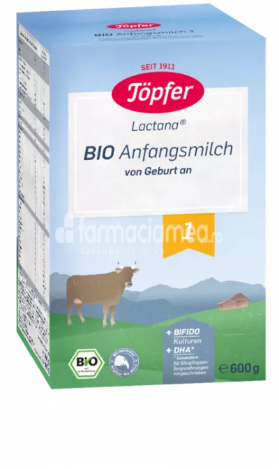 Lactana Bio 1 lapte praf, de la 0 luni, 600 g, Topfer