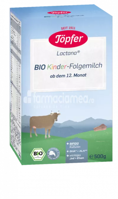 Lactana Bio Kinder organic, de la 12 luni, 500 g, Topfer