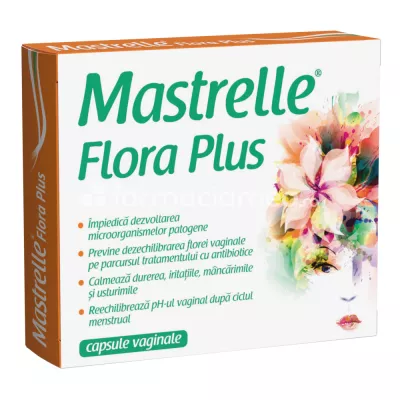 Mastrelle Flora Plus, contine acid lactic, acid hialuronic, recomandat in tratarea candidozelor, vaginitelor, hidrateaza si regenereaza, amelioreaza mancarimile, iritatiile, usturimea, 10 capsule vaginale, Fiterman Pharma