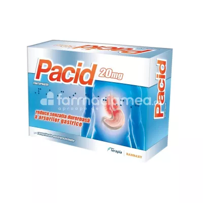 Pacid 20mg, contine pantoprazol, indicat in reflux gastro-esofagian, 14 comprimate, Terapia
