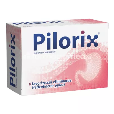 Pilorix, helicobacter pylori, sustine sanatatea sistemului digestiv, reduce colonizarea stomacului cu helicobacter pylori, de la 12 ani, 30 de capsule, Fiterman Pharma
