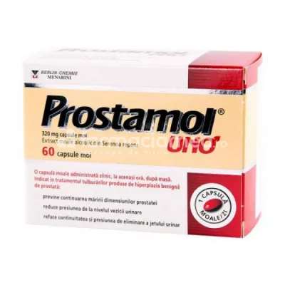 Prostamol Uno, contine extract din Serenoa repens, indicat in tulburari de mictiune in adenomul de prostata, 60 de capsule, Berlin Chemie