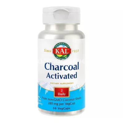 Charcoal activated 280mg, carbune medicinal, flatulenta, supliment pentru reducerea gazelor si crampelor abdominale, 50 capsule, Secom