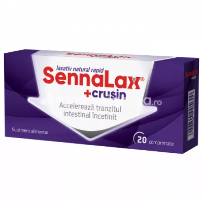 SennaLax Plus Crusin, constipatie, actiune laxativa, regleaza tranzitul, amelioreaza balonearea si flatulenta, 20 de comprimate, Biofarm