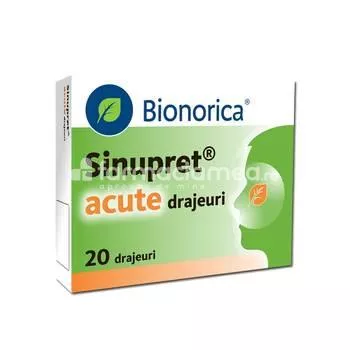 Sinupret acut, sinuzita, efect antiinflamator, antibacterian, efect mucolitic, 20 de drajeuri, Bionorica