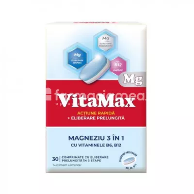 Vitamax Magneziu 3in1, 30cp, Perrigo