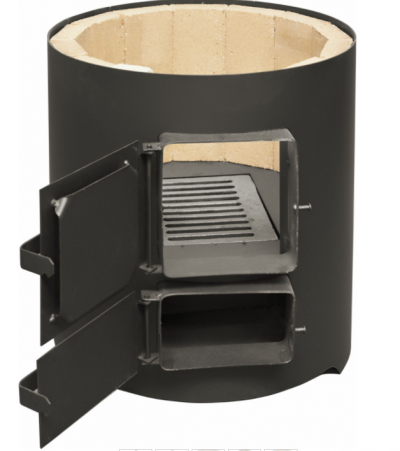 Boiler pe lemne FM Group din inox cu focar cu usi din tabla 120 litri