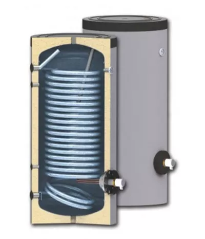 Boiler pentru pentru pompe de caldura Sunsystem SWP N 400 litri, cu o serpentina, pentru conectarea la sisteme solare, de incalzire si sisteme cu pompe de caldura cu multi consumatori