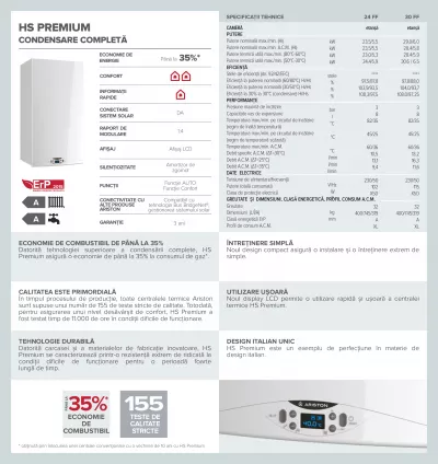 Centrala Ariston HS Premium 24 kw, centrala pe gaz, in condensatie si Filtru antimagnetita G0201