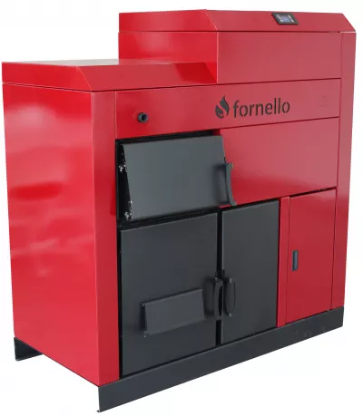 Centrala Fornello Eco Energy mixt 45 KW pe lemne si peleti, echipata cu 2 camere de ardere, automatizare, afisaj digital, arzator fonta, curatare mecania a drumurilor de fum, buncar peleti integrat 105 kg