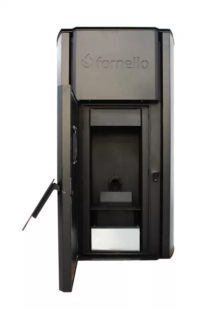 Centrala pe peleti Fornello Royal B 25 KW, pompa circulatie, vas expansiune, telecomanda, buncar tiraj fortat, recomandat pentru 160 mp, Negru
