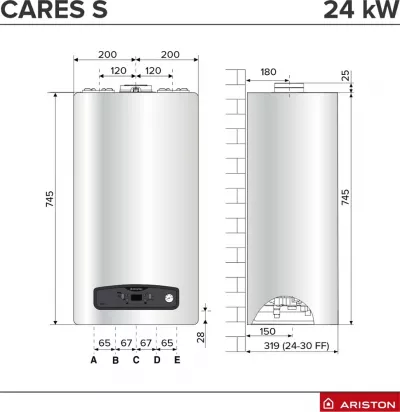 Centrala termica pe gaz in condensare Ariston CARES S 24 kW, clasa A, LCD, model nou, Salus IT500 wifi termostat ambient cu control prin internet, filtru antimagnetita si pachet instalare