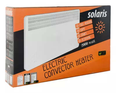Convector electric Solaris, putere 1000 W, control mecanic,  Termostat de siguranta, termostat reglabil, IP 24, ERP 2018, pana la 12 mp