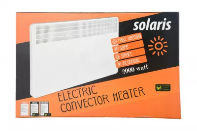 Convector electric Solaris, putere 2000 W, control mecanic,  Termostat de siguranta, termostat reglabil, IP 24, ERP 2018, pana la 24 mp