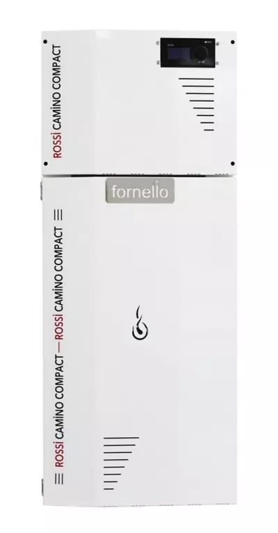 Pachet Centrala termica compacta pe peleti Fornello Rossi Camino Compact 35 kw, pompa de circulatie, vas expansiune, tiraj fortat,Ecodesign, A+, Cos inox 6 ml 120 mm