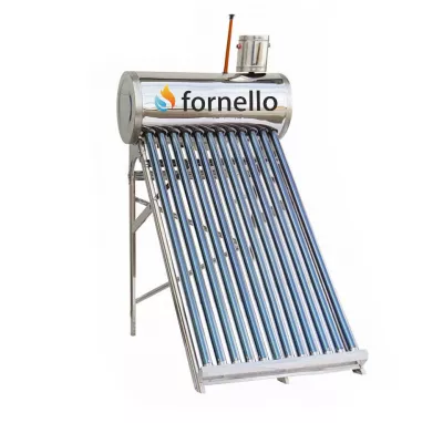 Pachet panou solar nepresurizat Fornello pentru producere apa calda, cu rezervor inox 100 litri, 12 tuburi vidate, vas flotor 5 litri, pompa ridicare presiune, teava hidronix si fitinguri montaj