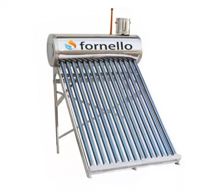 Pachet panou solar nepresurizat Fornello pentru producere apa calda, cu rezervor inox 122 litri, 15 tuburi vidate, vas flotor 5 litri, pompa ridicare presiune, teava hidronix si fitinguri montaj