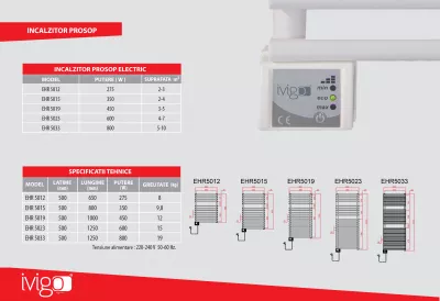 Radiator (calorifer) baie portprosop electric iVigo EHR 5015, 350 W, 500x800 mm, inox